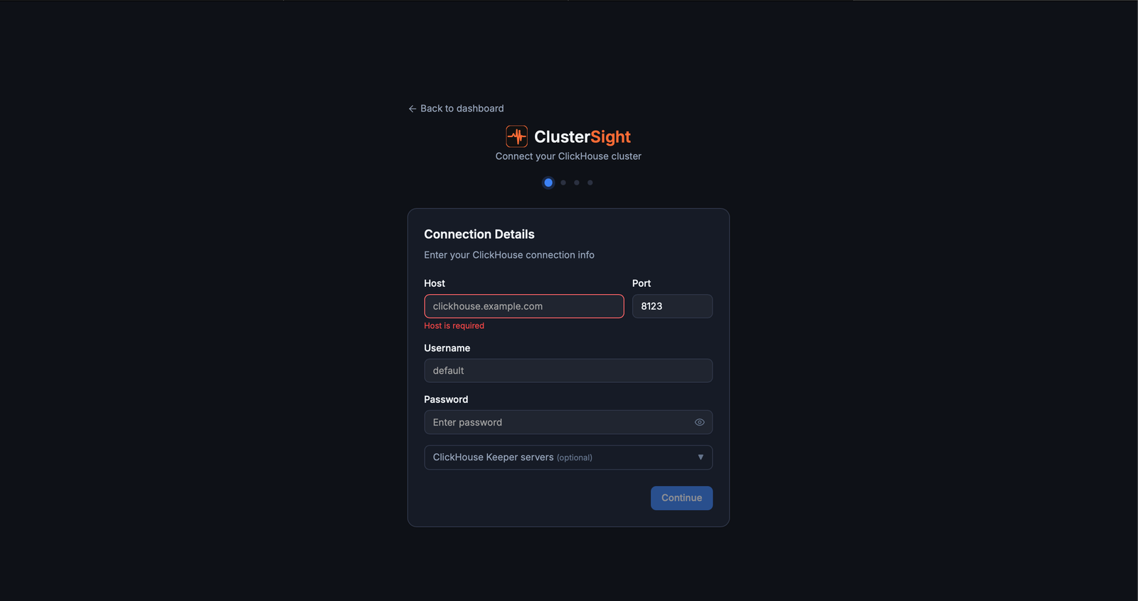 Add cluster — onboarding wizard